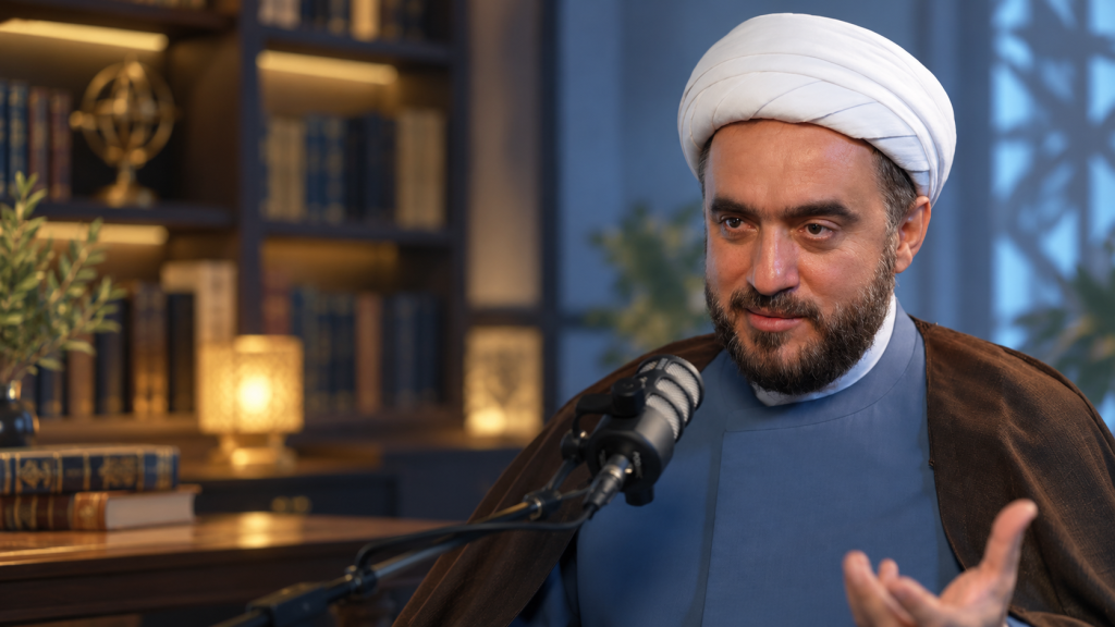 الشيخ يوسف عبد المجيد عبّاس في غلاف برنامج الإنسان والدين