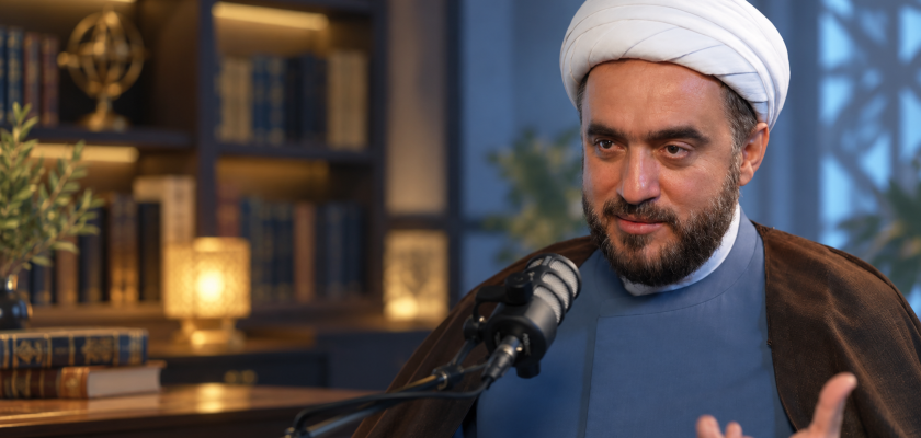 الشيخ يوسف عبد المجيد عبّاس في غلاف برنامج الإنسان والدين